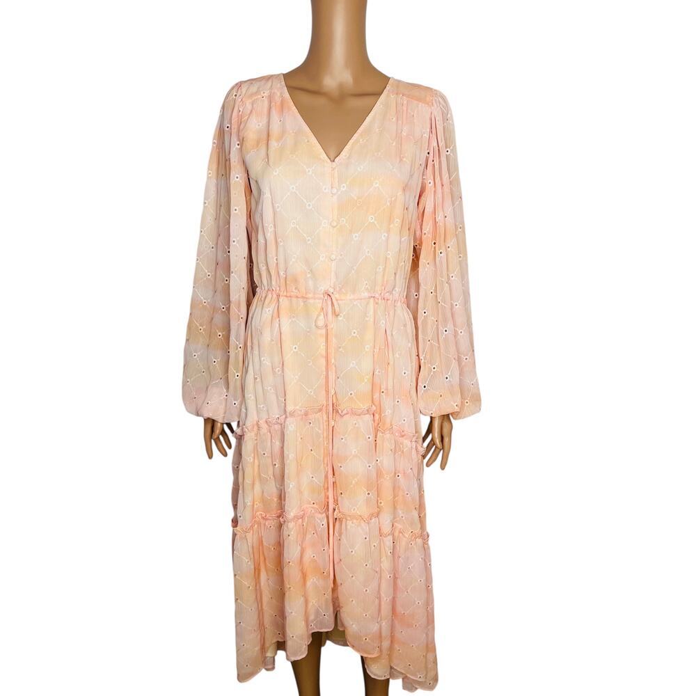 Rachel Parcell Pink Angel Cloudy Sky Hi-Lo Eyelet Midi Dress size M Long sleeve - Picture 2 of 12